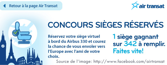 Le concours SIÈGES RÉSERVÉS de Air Transat sur Facebook