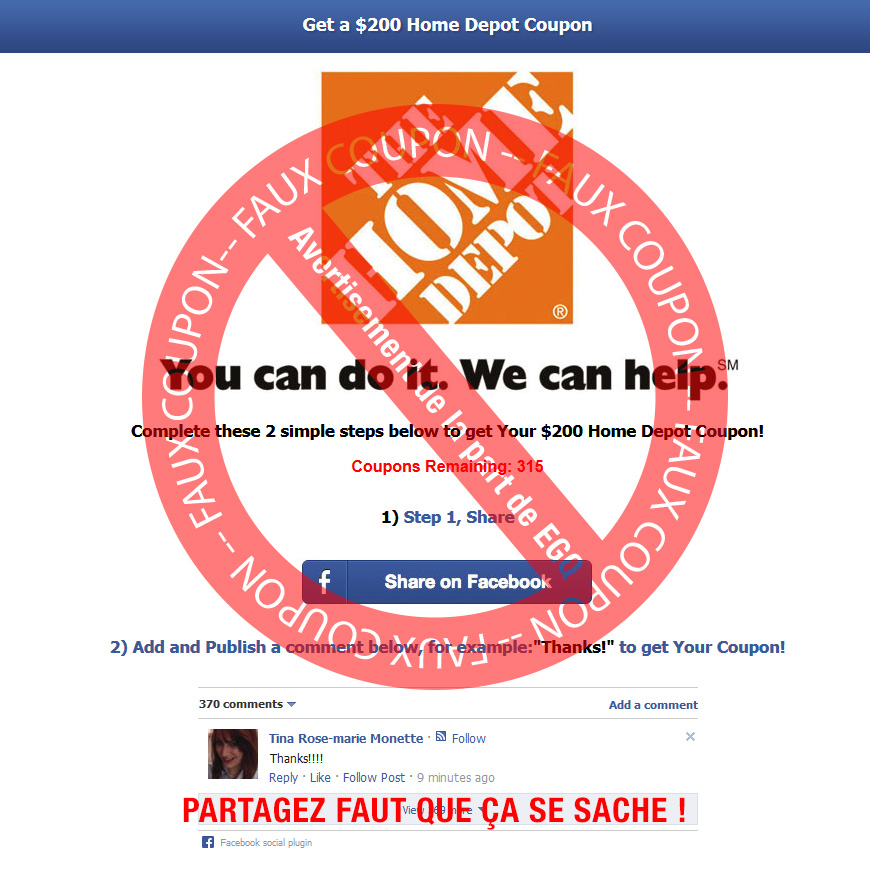 Faux coupon Home Depot