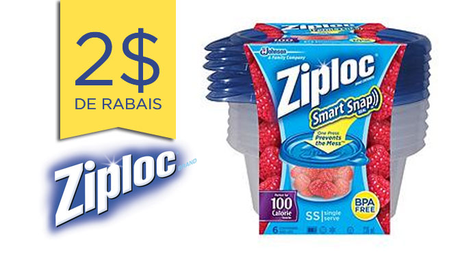 coupon rabais contenant Ziploc