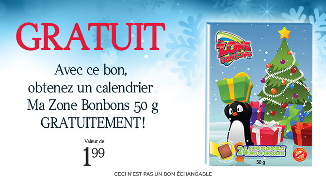 Coupon pour calendrier gratuit avec chocolat