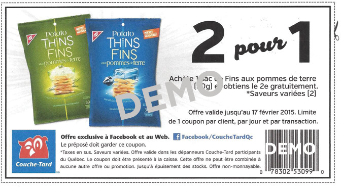 Coupon rabais Fins au pomme de terre Couche Tard
