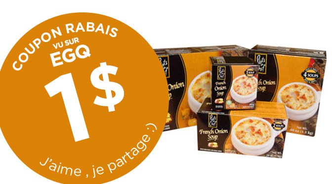 Coupon rabais de 1$ sur les soupe à l'oignon