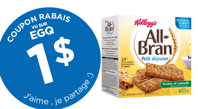 Coupon rabais sur les barre all bran petit déjeuné