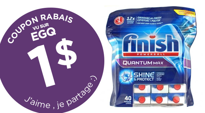 Coupon rabais détergent à vaiselle Finish quantum