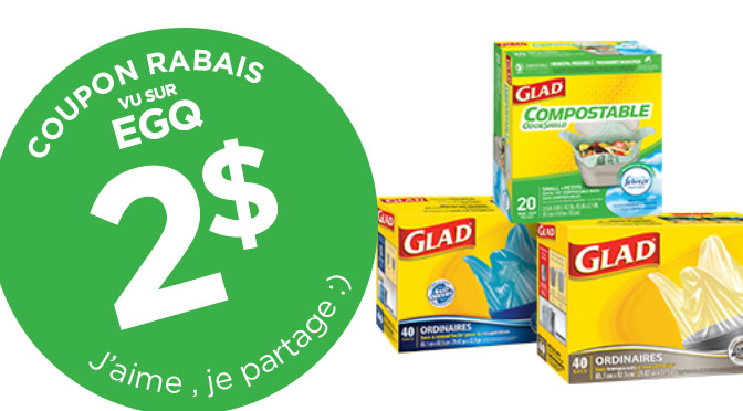 Coupon rabais de 2$ Sac à ordures Glad