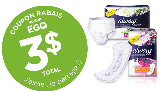 Coupon rabais Always Discreet