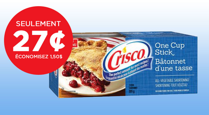 Rabais et économie sur la graisse crisco