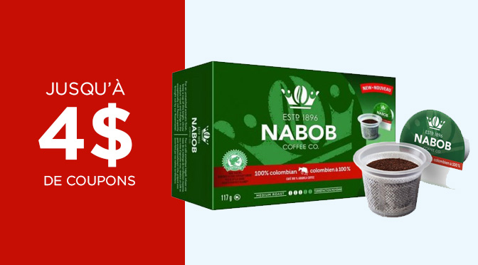 Coupon rabais 4$ Nabob Kcup Keurig