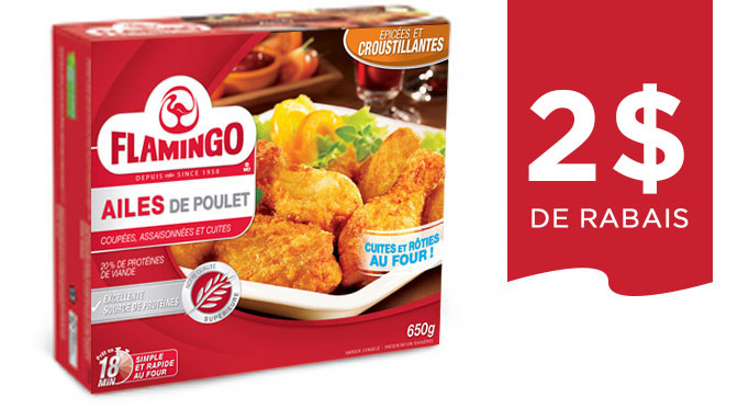 Coupon Flamingo 2$ de rabais aile de poulet